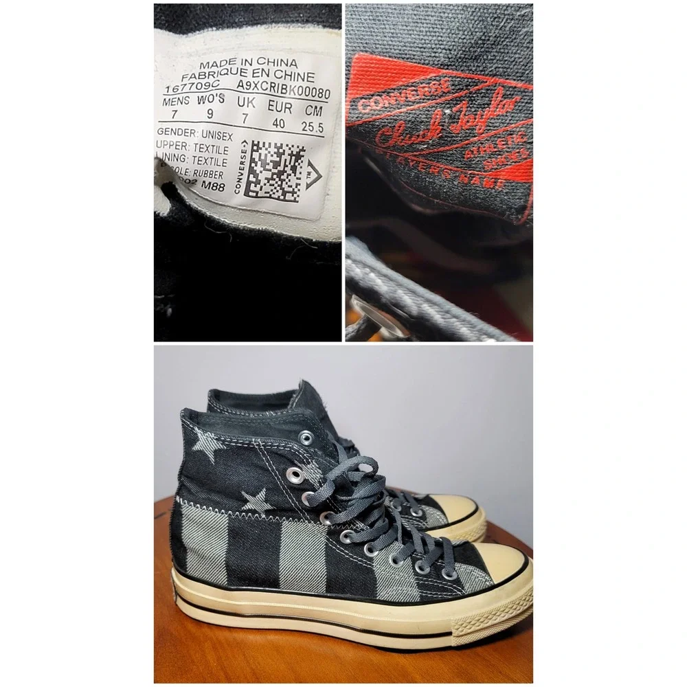 Converse Chuck 70 Hi Stars and Stripes Patchwork Black Grey 167709C Mens 7 Wos 9